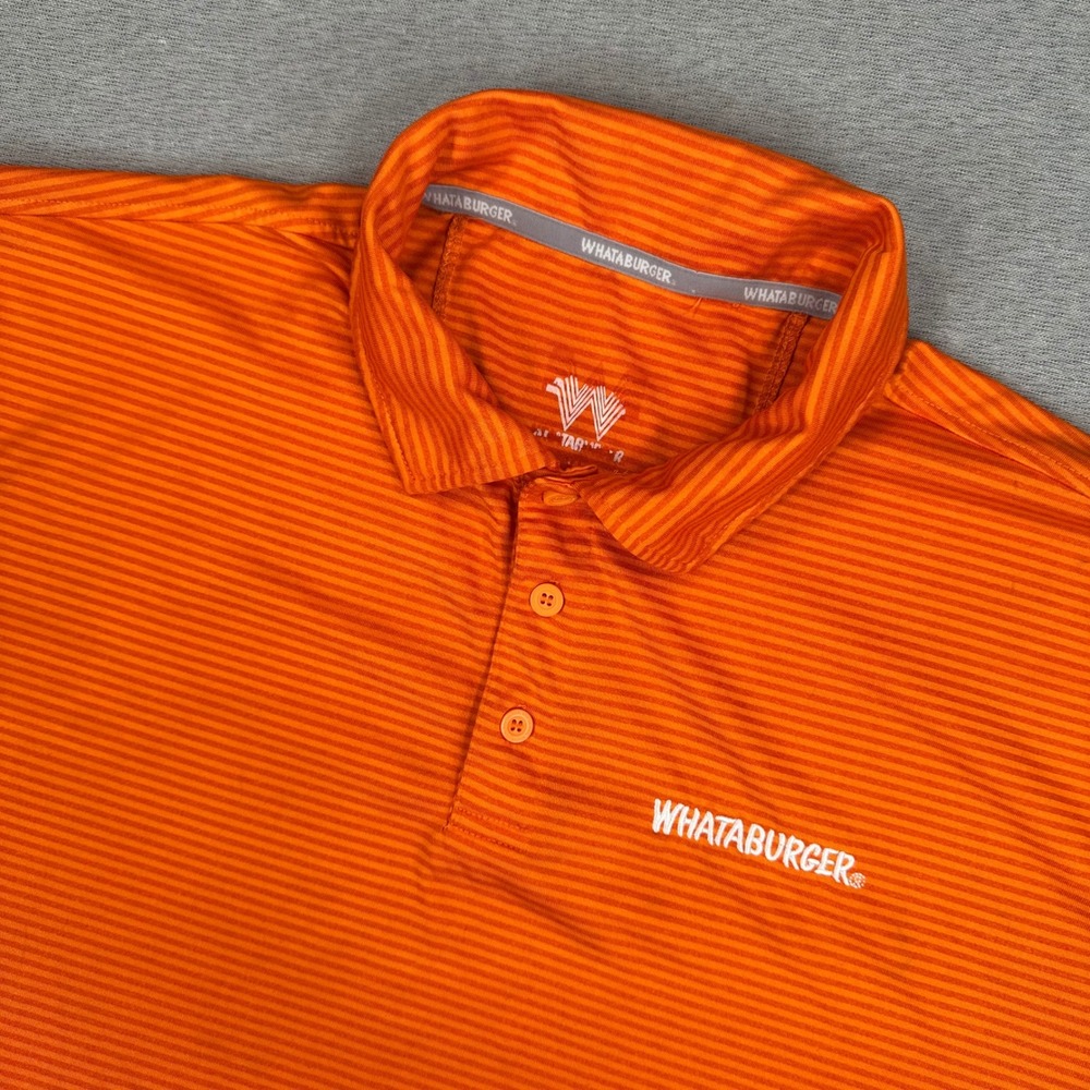 Whataburger Polo Shirt Mens XL Orange Striped Performance‎ Short Sleeve Logo